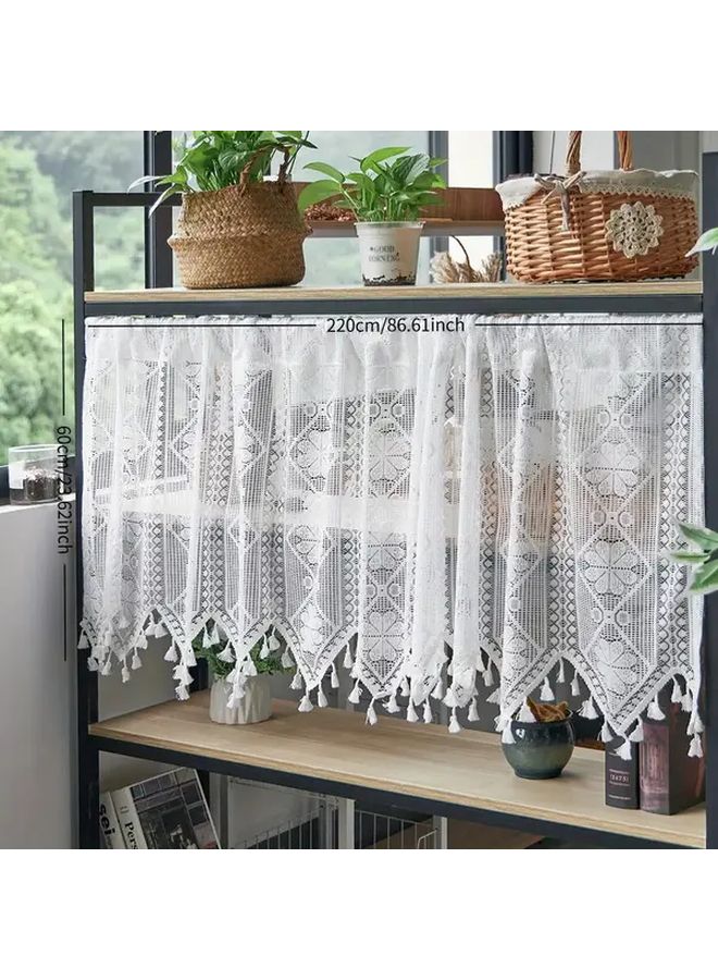 1 Piece White Floral Tassel Curtain Elegant Room Divider Sheer Window Treatment No Drill Rod Pocket Design Geometric Pattern Lightweight Machine Washable 70 87 by 23 62 Inch - Image 3