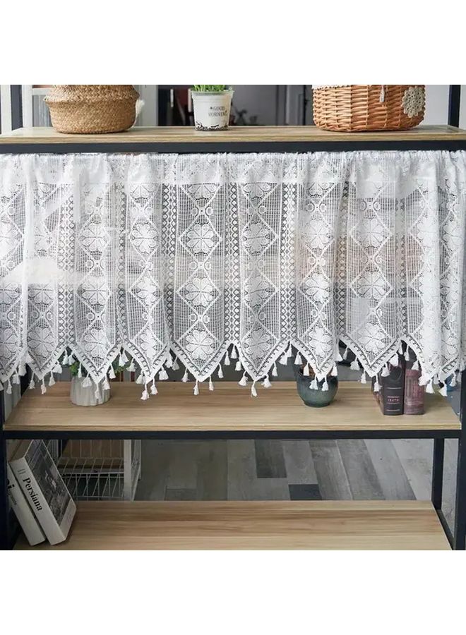 1 Piece White Floral Tassel Curtain Elegant Room Divider Sheer Window Treatment No Drill Rod Pocket Design Geometric Pattern Lightweight Machine Washable 70 87 by 23 62 Inch - Image 2
