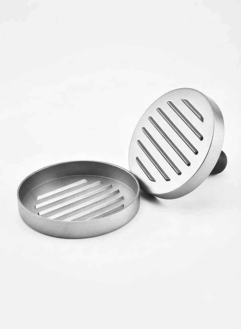 Aluminum burger press for pressing meat and hamburger patties, silver - Image 1