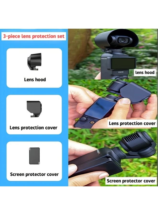 مجموعة DJI Osmo Pocket 3 لحماية العدسة (3 قطع) غطاء حماية الشاشة من الوهب وغلاف التظليل - Image 1
