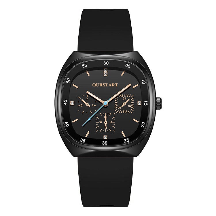 Factory Direct Student Watch Wholesale Leisure Cross-border watch Diamond Quartz Silicone Tape Unisex Watch black shell black belt