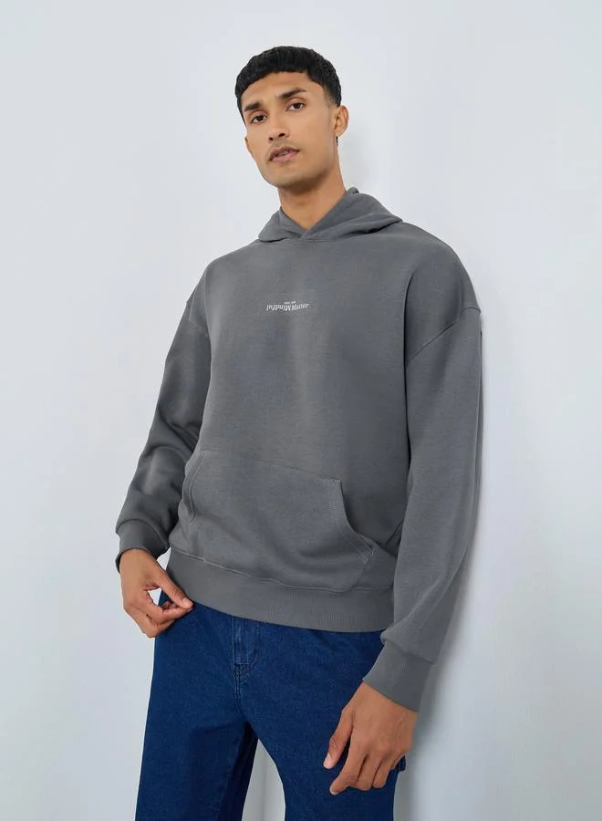 Styli Men Grey Oversized Fleece Hoodie