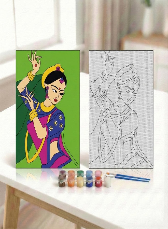 HOBBY INDIA مجموعة لوحة الرسم على القماش من هوبي إنديا للأطفال والكبار | هدية فنية وحرفية يدوية للأولاد والبنات | تصميمات فنية هندية يدوية الصنع جاهزة | ديكور للمنزل، غرفة النوم، غرفة المعيشة والمكتب (12 × 9 بوصة) (D.Women) - Image 1