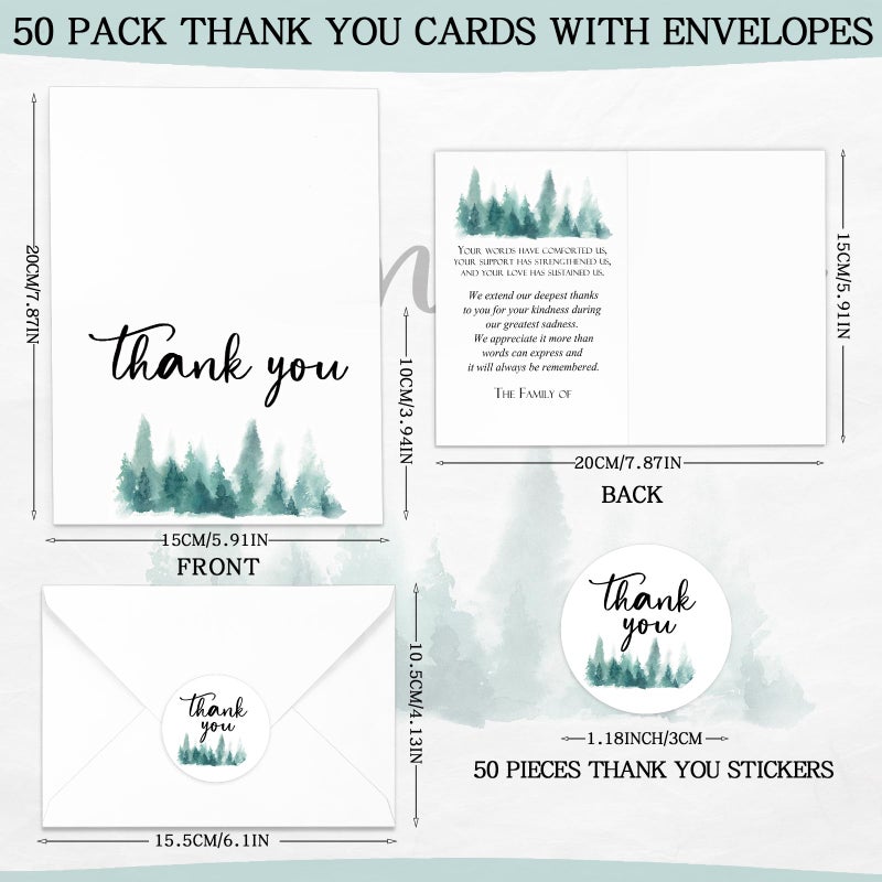 Fumete 50 Set Funeral Thank You Cards with Envelopes and Stickers Thank You Sympathy Cards with Meaningful Message Bereavement for Funeral Family Loved Ones Celebration of Life(Tree) - Image 2