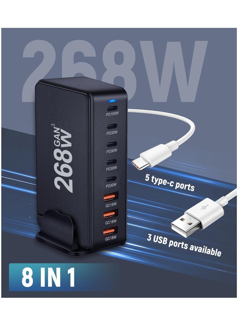 JAJEEK 268W USB-C Fast Charging Station – 8-Port Desktop Charger for Laptops, Phones, Tablets & Smart Devices | Quick Charge Support, Multiple Protections, High-Efficiency Charging Hub - Image 4