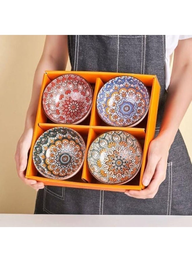 Ceramic Serving Bowls, Rice Bowl Dessert or Nuts Bowl Bohemia Pottery Bowls Porcelain Serving Bowls for Rice Cream Dessert 300ml Set of 4 - Image 1