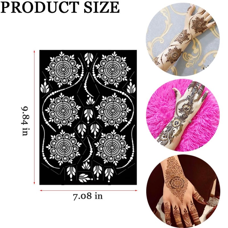 PPVWEY 10 Sheets Henna Tattoo Stencils 10 Pair Arm Hand Henna Tattoo Template Temporary Indian Arabian Glitter Airbrush Tattoo Stickers for Face Body Paint DIY (Black-1) - Image 5