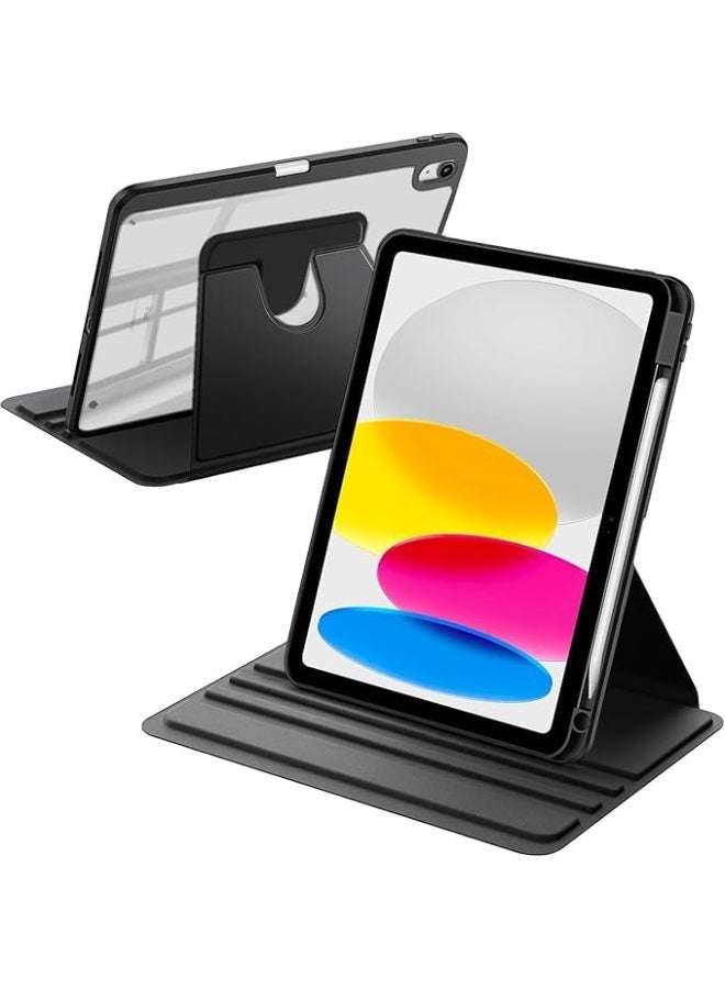 فكرة حافظة Fekra القابلة للدوران لجهاز iPad (A16) من الجيل الحادي عشر/العاشر (2025/2022) مزودة بحامل قلم Pencil - حافظة واقية قابلة للدوران 360 درجة بإطار خلفي شفاف من الأكريليك مقاوم للصدمات مع ميزة التنبيه/السكون التلقائي (أسود F) - Image 1