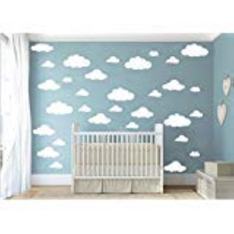 CUGBO 31pcs Big Clouds Vinyl Wall Decals DIY Wall Sticker Removable Wall Art Decor 4-10 inch for Living Room Nursery Kids Room(White) - Image 1