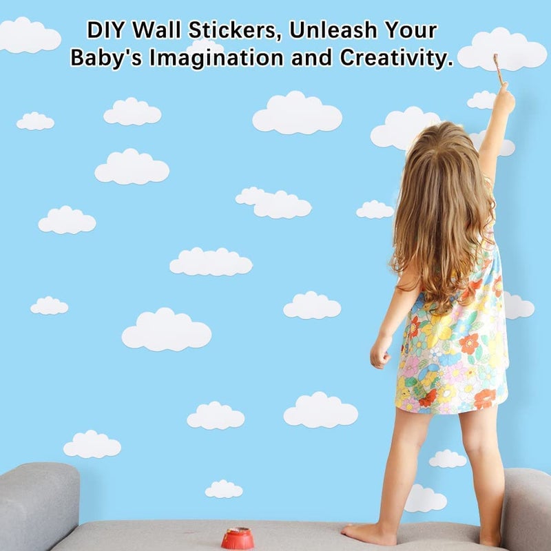 CUGBO 31pcs Big Clouds Vinyl Wall Decals DIY Wall Sticker Removable Wall Art Decor 4-10 inch for Living Room Nursery Kids Room(White) - Image 2