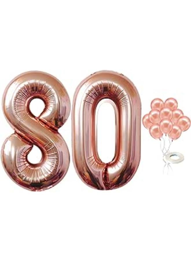 Rose Gold 80th Birthday Decorations for Womenâ€“ Large, 40 Inch | 80 Balloon Numbers with Latex Balloons, Pack of 10 | Number 8 and 0 Mylar Foil Balloon | Rose Gold 80 Year Old Birt 