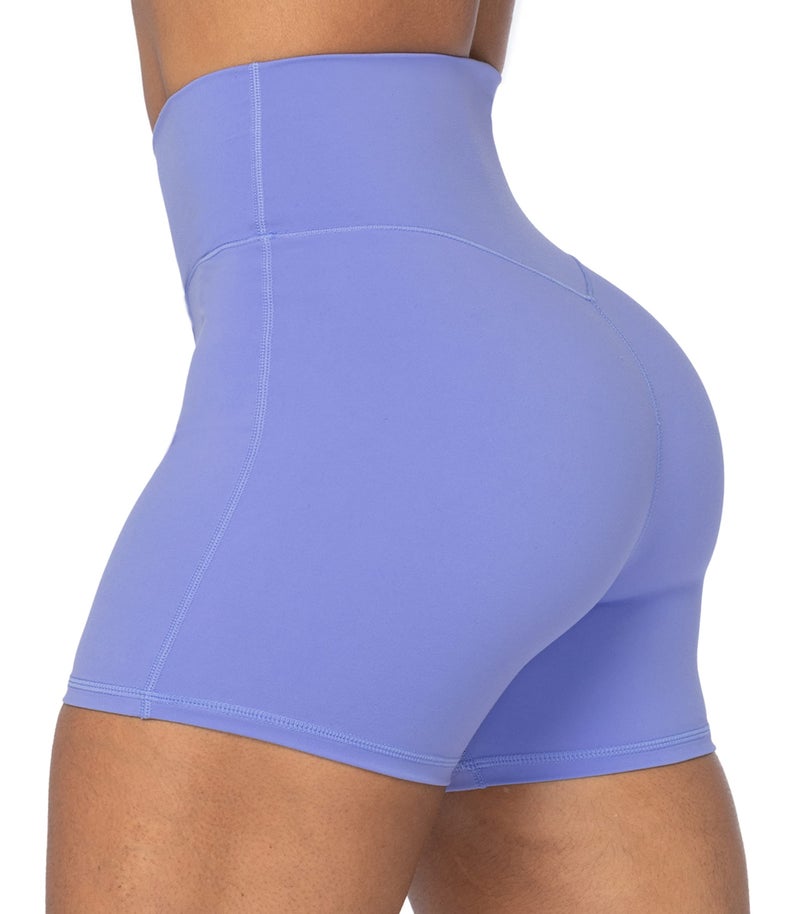Sunzel Sunzfly Crossover Biker Shorts for Women, V Criss Cross High Waist Yoga Workout Gym Shorts with Tummy Control 4" Periwinkle Small - Image 2