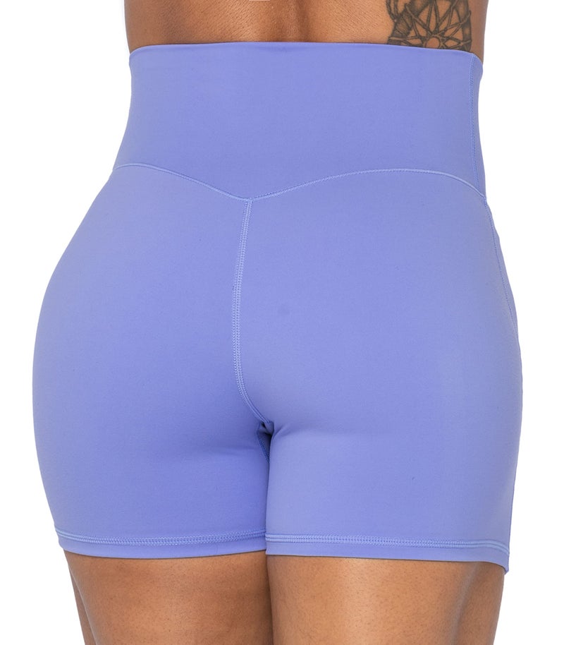 Sunzel Sunzfly Crossover Biker Shorts for Women, V Criss Cross High Waist Yoga Workout Gym Shorts with Tummy Control 4" Periwinkle Small - Image 4