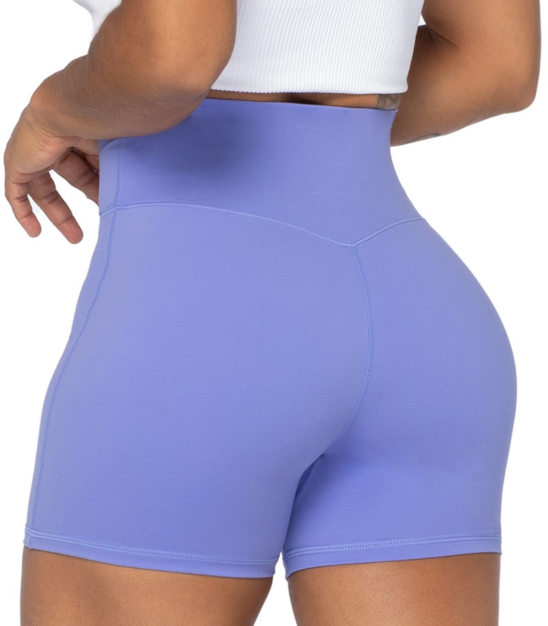Sunzel Sunzfly Crossover Biker Shorts for Women, V Criss Cross High Waist Yoga Workout Gym Shorts with Tummy Control 4" Periwinkle Small - Image 3