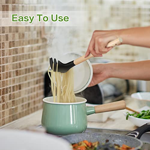 LorisArm Wooden Handle Pasta Fork Spoon 12" Silicone Spaghetti Fork Food Grade Noodle Spoon, BPA Free, Spaghetti Spoons Strainer & Server Spoonss - Image 3