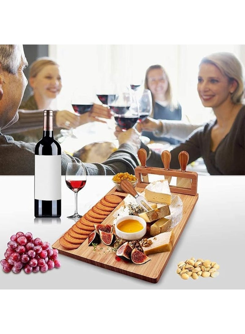 Bamboo Cheese Board Set, Cheese Tray, Charcuterie Board and Serving Meat Platter with 4 Stainless Steel Cheese Knives, Ideal for Wedding Gifts  Birthday Party - Image 5