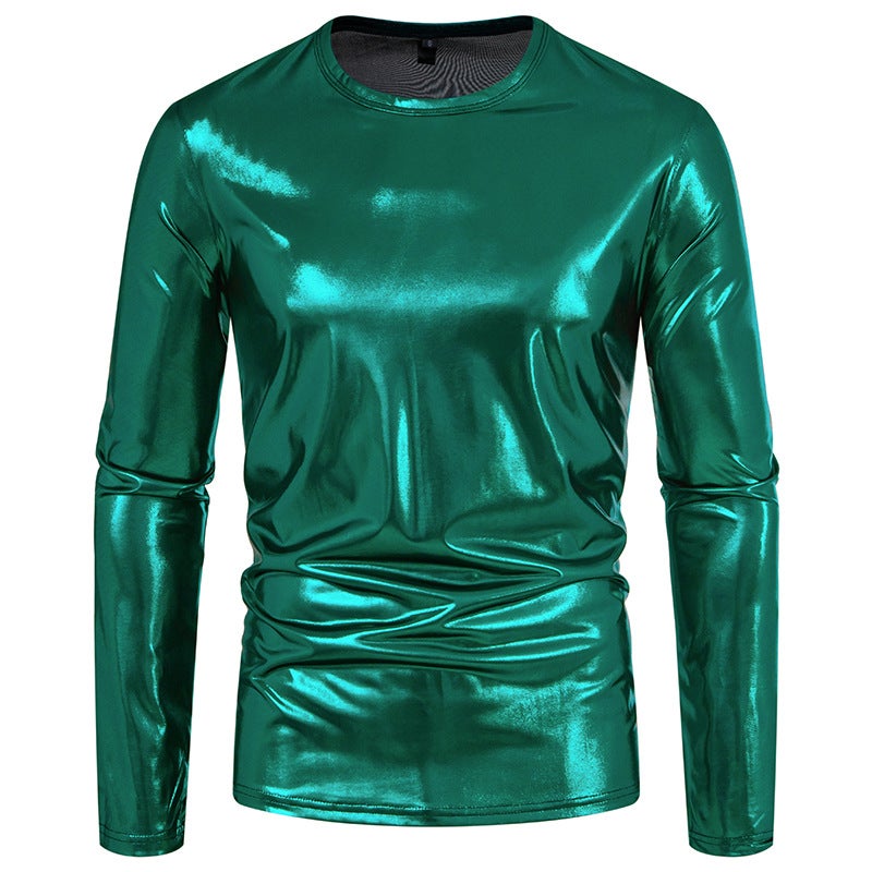 2025 Autumn New Men'S Fashion Trend Party Stage Shiny Long Sleeve Round Neck T-Shirt 033P30 - Image 1