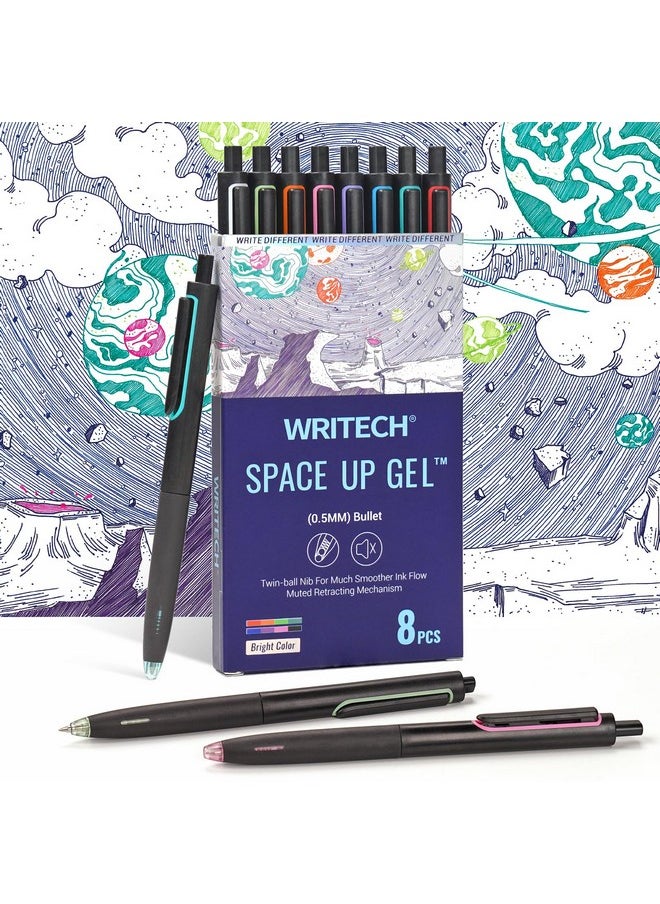Retractable Gel Ink Pens: 0.5Mm Fine Point Pen Multicolor No Smear & Smudge For Journaling Sketching Drawing Extra Smooth Writing Non Bleed Silent Click Pen Set 8Ct - Assorted Colors