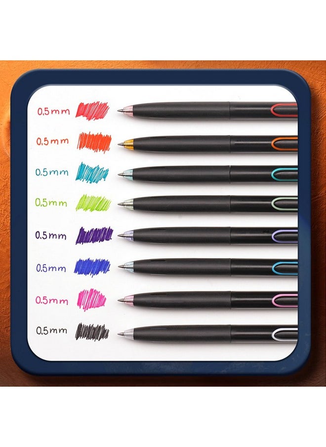 Retractable Gel Ink Pens: 0.5Mm Fine Point Pen Multicolor No Smear & Smudge For Journaling Sketching Drawing Extra Smooth Writing Non Bleed Silent Click Pen Set 8Ct - Assorted Colors