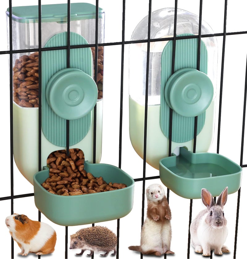 Kenond 35oz Hanging Automatic Pet Food Water Dispenser, Auto Gravity Pet Feeder and Waterer Set, Cage Cat Food Bowl Dog Feeding Station for Puppy and Kitten Rabbit Chinchilla Hedgehog Ferret (Green) - Image 1