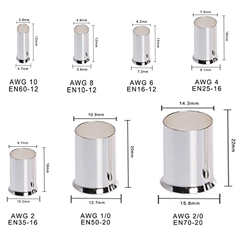 Teansic 50 Pcs AWG 1/0 Wire Ferrules Kit Tinned Copper Crimp Connector Non Insulated Electrical Cable Pin Cord End Terminal Assortment Kit for Electric Connectors (EN50-20 - Image 2