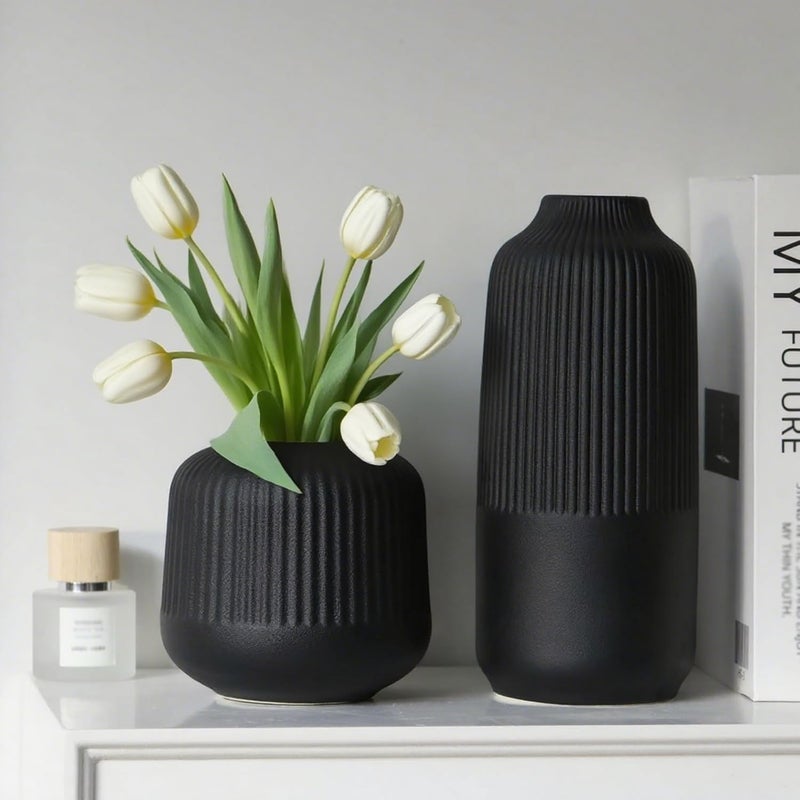 Aphse Black Ceramic Vase, Flower Vase in Nordic Style, Black Vases for Pampas Grass, Large Boho Decor Matt 10 Inch,Vases Home Decor for Centerpieces Table Entryway Shelf - Image 5