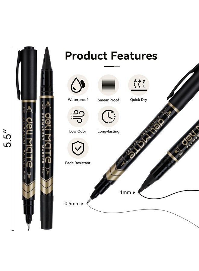 Deli Twin Tip Permanent Markers Fine Point And Ultra Fine Point For Signature And Marking Black 12 Count - Image 4