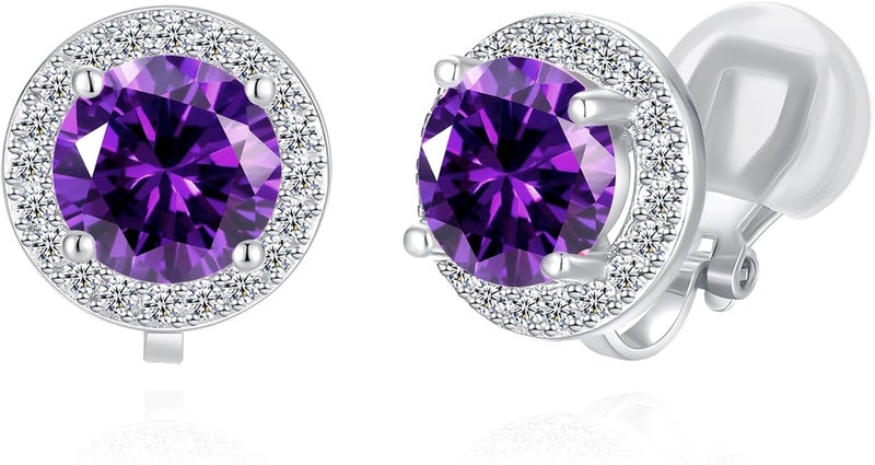 YOQUCOL 8MM Cubic Zirconia Crystal Clip On Stud Earrings Round Non Pierced Earrings for Women - Image 1
