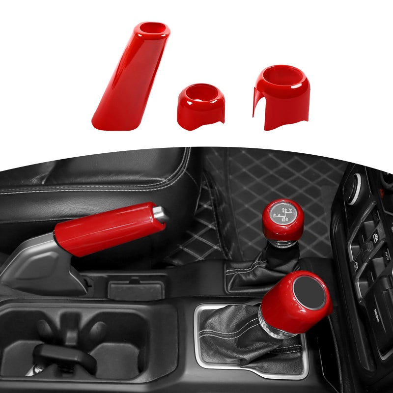 JOSHELA for Jeep JL Gear Shift Knob Handbrake Cover Trim for Jeep Wrangler JL JLU 2018 up for Gladiator JT 2020 up Red Interior Accessories 3pcs - Image 3