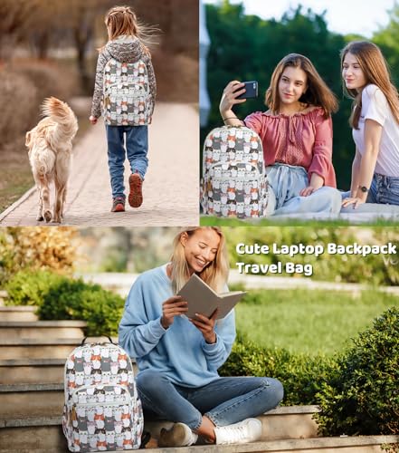 Leaper Cute Cat Printing Laptop Backpack Water-resistant College Backpack Bookbags Travel Bag Casual Bag Satchel Gary - Image 2