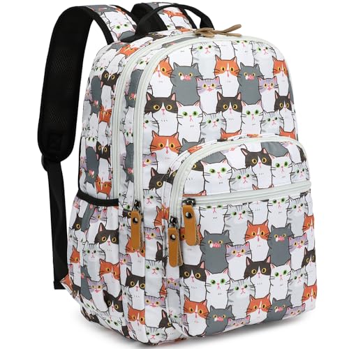 Leaper Cute Cat Printing Laptop Backpack Water-resistant College Backpack Bookbags Travel Bag Casual Bag Satchel Gary - Image 1
