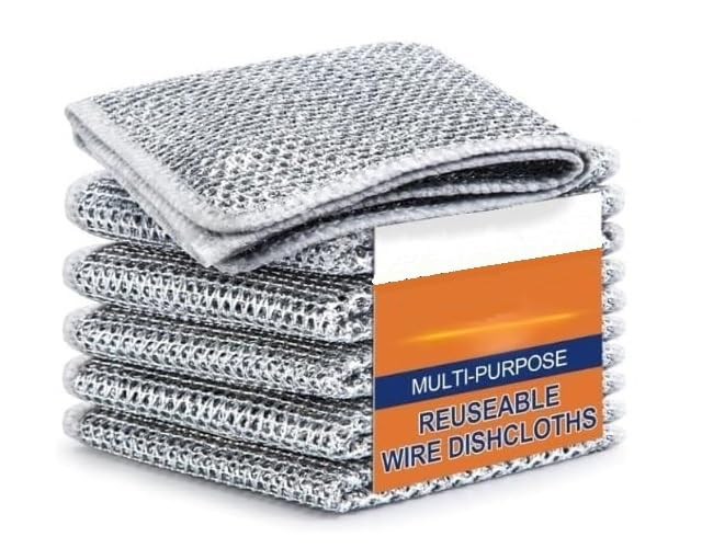 LUVINA Multipurpose Wire Dishwashing Rags for Wet and Dry Stainless Steel Scrubber Non-Scratch Wire Dishcloth for Washing Dishes Sinks Counters Easy Rinsing Machine Washable (Pack of 10) - Image 1