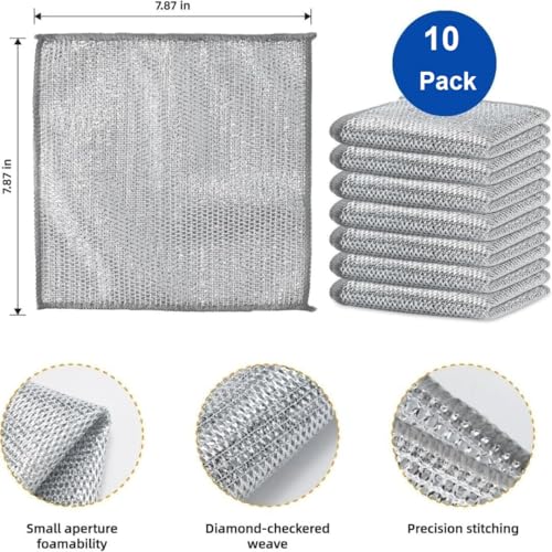 LUVINA Multipurpose Wire Dishwashing Rags for Wet and Dry Stainless Steel Scrubber Non-Scratch Wire Dishcloth for Washing Dishes Sinks Counters Easy Rinsing Machine Washable (Pack of 10) - Image 3