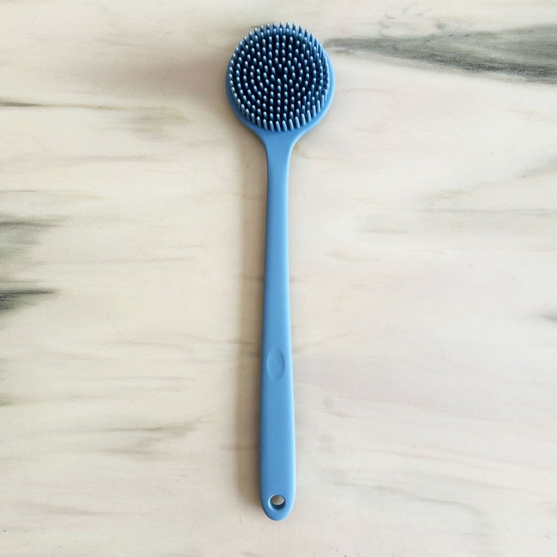 Long Handle Double Sided Silicone Bath Brush for Back Scrub & Massage