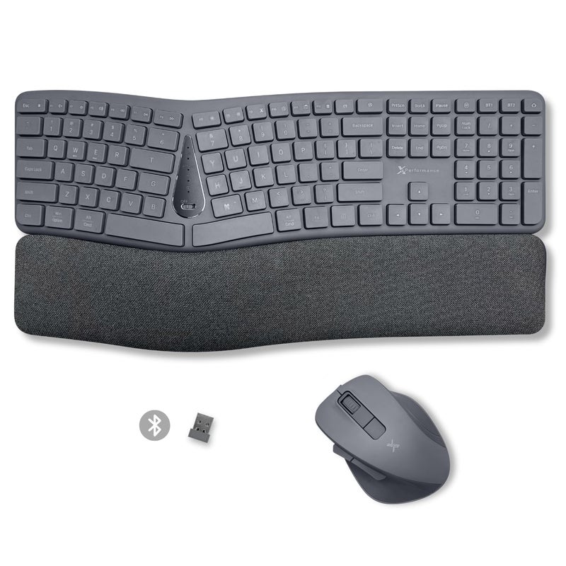 X9 Performance X9 Split Ergonomic Keyboard Mouse Wireless Combo - Type Comfortably Longer - 2.4G/Bluetooth Ergo Keyboard Mouse Wireless, Silent Keys, Wrist Rest, Multi-Device, Rechargeable for Laptop, PC, Mac - Gray - Image 1