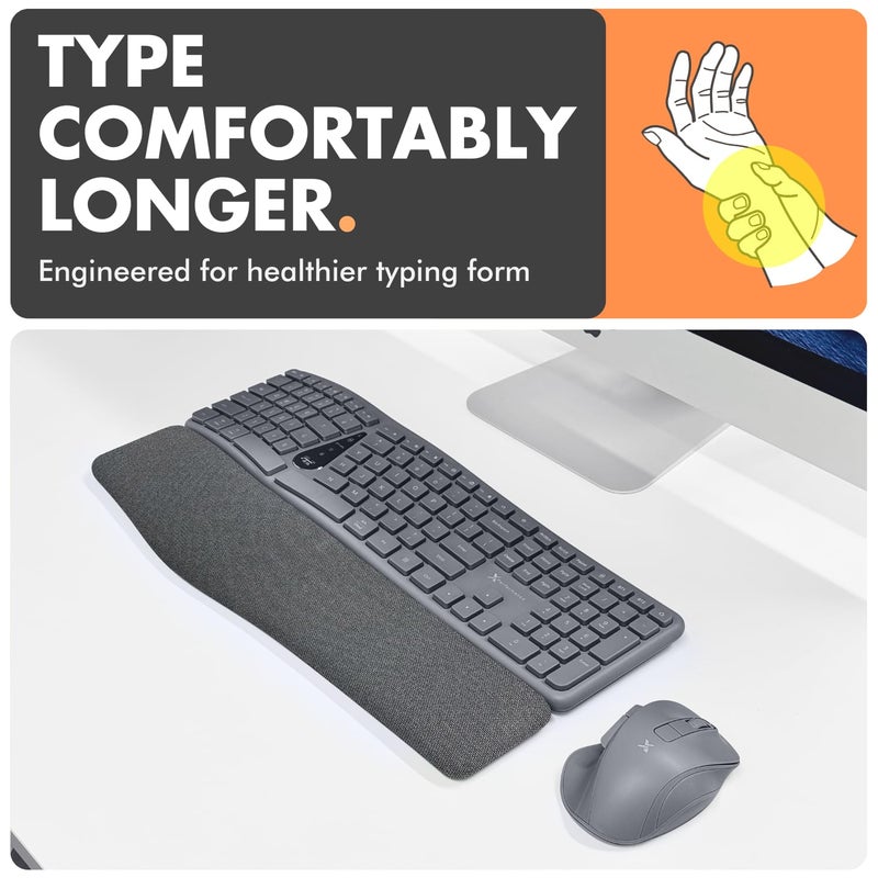 X9 Performance X9 Split Ergonomic Keyboard Mouse Wireless Combo - Type Comfortably Longer - 2.4G/Bluetooth Ergo Keyboard Mouse Wireless, Silent Keys, Wrist Rest, Multi-Device, Rechargeable for Laptop, PC, Mac - Gray - Image 2