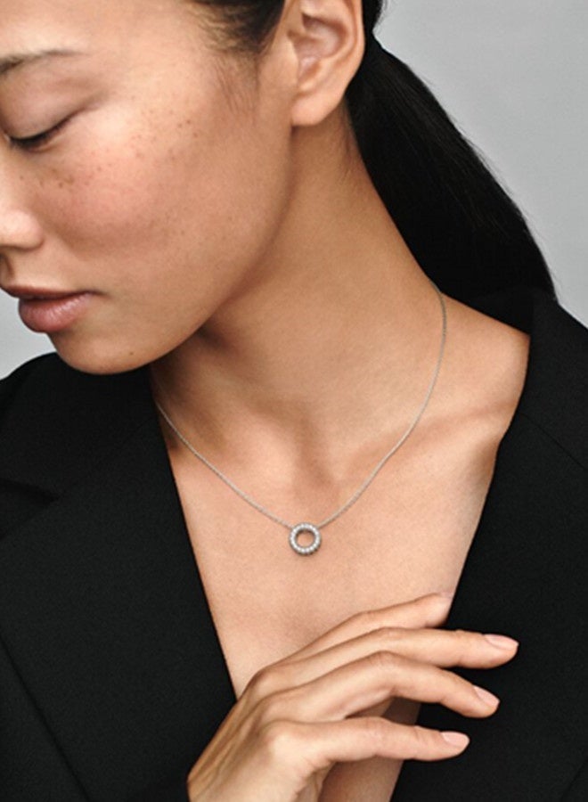 Chomel Cubic Zirconia Classic Fashion Women's Silver Round Pendant Necklace 397436CZ-45 - Image 2