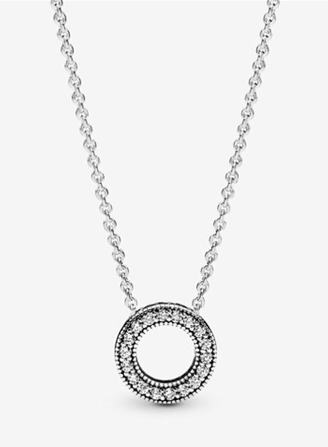Chomel Cubic Zirconia Classic Fashion Women's Silver Round Pendant Necklace 397436CZ-45 - Image 1