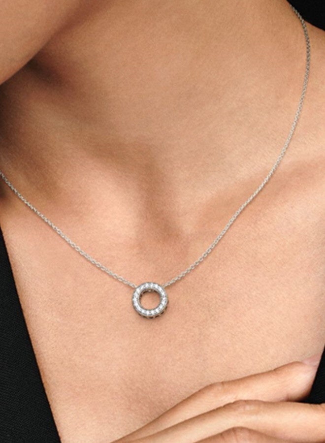 Chomel Cubic Zirconia Classic Fashion Women's Silver Round Pendant Necklace 397436CZ-45 - Image 3