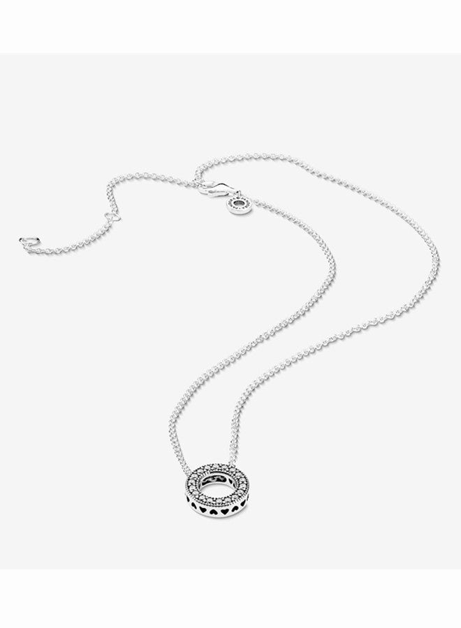 Chomel Cubic Zirconia Classic Fashion Women's Silver Round Pendant Necklace 397436CZ-45 - Image 4