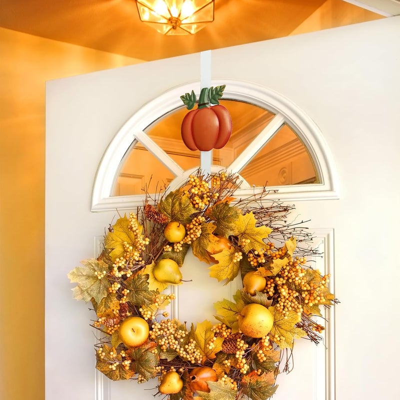KEDONCHEN 2 Pack Pumpkin & Witch with Fall Wreath Door Hanger, Fall Decoration Metal Over The Door Single Halloween Wreath Hanger Ornament Halloween Wreath Hangers for Front Door,Door Wreath Hanger - Image 2