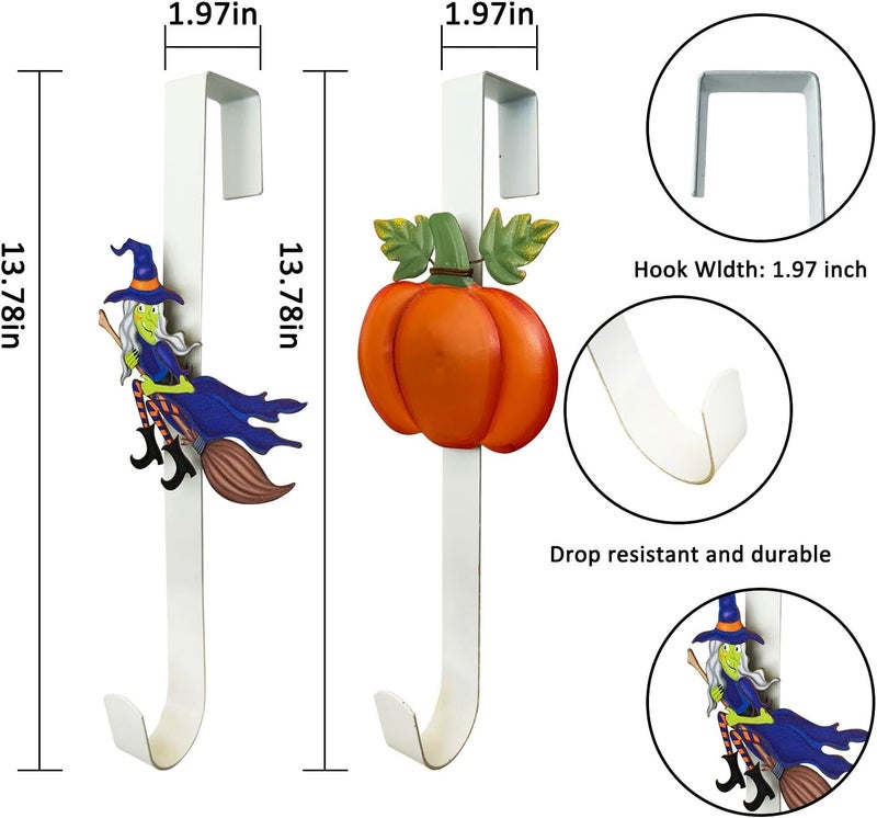 KEDONCHEN 2 Pack Pumpkin & Witch with Fall Wreath Door Hanger, Fall Decoration Metal Over The Door Single Halloween Wreath Hanger Ornament Halloween Wreath Hangers for Front Door,Door Wreath Hanger - Image 3