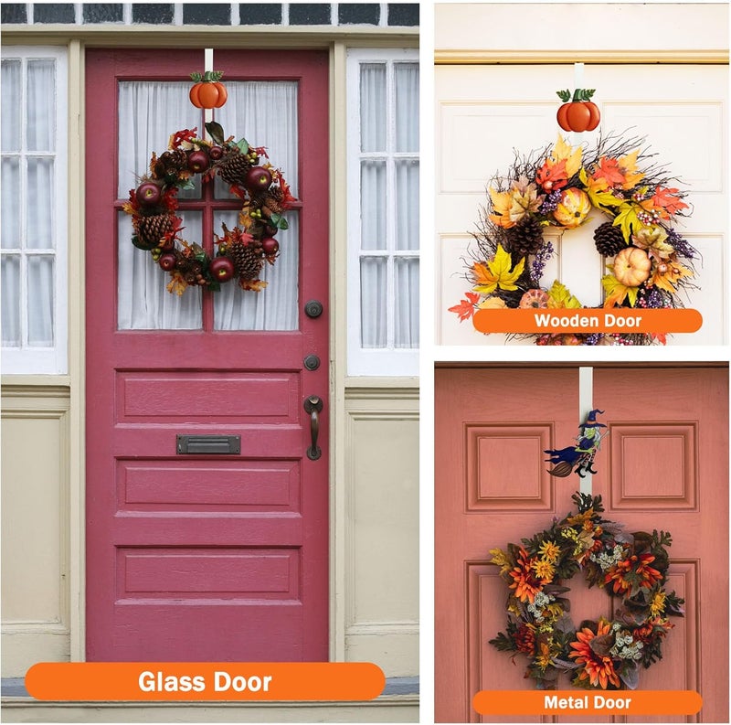 KEDONCHEN 2 Pack Pumpkin & Witch with Fall Wreath Door Hanger, Fall Decoration Metal Over The Door Single Halloween Wreath Hanger Ornament Halloween Wreath Hangers for Front Door,Door Wreath Hanger - Image 4
