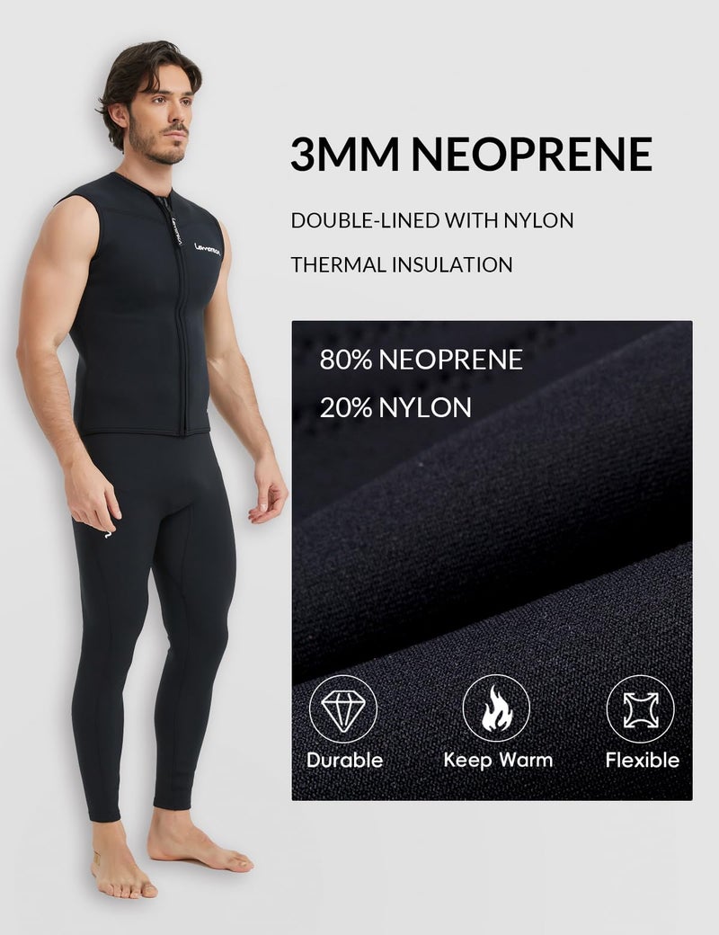 Lemorecn Men Wetsuits Top Premium Neoprene 3mm Zipper Diving Vest (2095,S) - Image 2