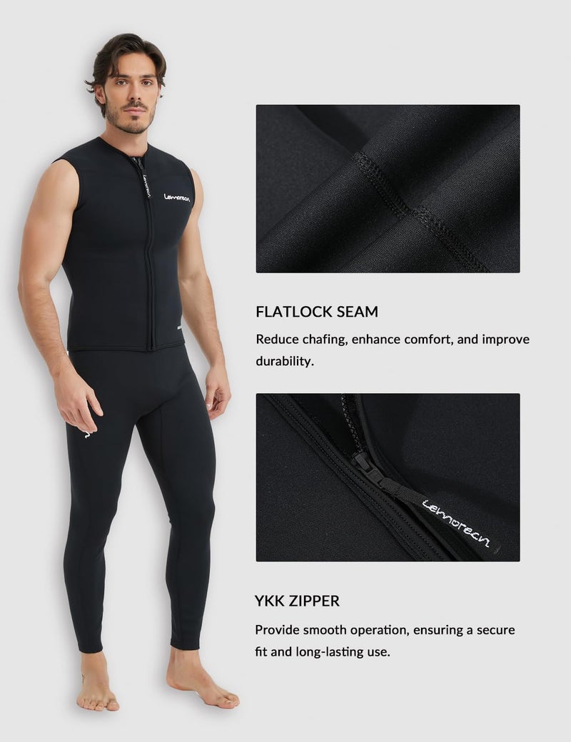 Lemorecn Men Wetsuits Top Premium Neoprene 3mm Zipper Diving Vest (2095,S) - Image 3