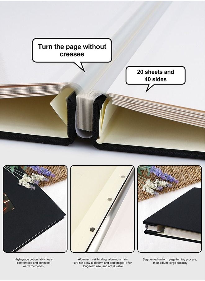 HomarKet Self-Adhesive Photo Album, 40 Pages Self-Stick Page DIY Anniversary Travel Memory Book, Blue Linen Magnetic Scrapbook Family Album for Birthday,Wedding and Graduation Vacation Gifts Black  - Image 4