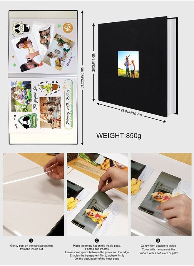 HomarKet Self-Adhesive Photo Album, 40 Pages Self-Stick Page DIY Anniversary Travel Memory Book, Blue Linen Magnetic Scrapbook Family Album for Birthday,Wedding and Graduation Vacation Gifts Black  - Image 2