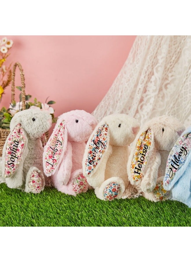 null - Etsy Cross Border Custom Name Bonnie Bunny Plush Doll Flower Cloth Ear Rabbit Easter Toy Doll-Color:Customized Name Pink Model-Height:40cm - Image 1