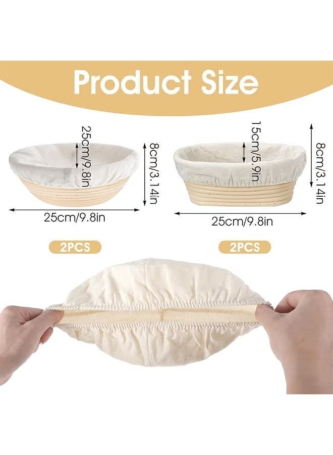 4Pcs 10In Banneton Proofing Basket Liner Cloth, 2 Round & 2 Oval Reusable Cotton Liner Cover, Replacement Cloth for Sourdough Rattan Bread Proofing Basket, Home Bakery Baking Accessory - Image 2