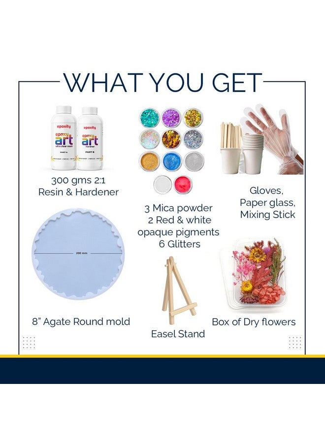 Epoxity Resin DIY Kit Photoframe Kit with Resin, Wooden Stand and Dry Flowers Rasin Liquid (Round Shape) - Image 3